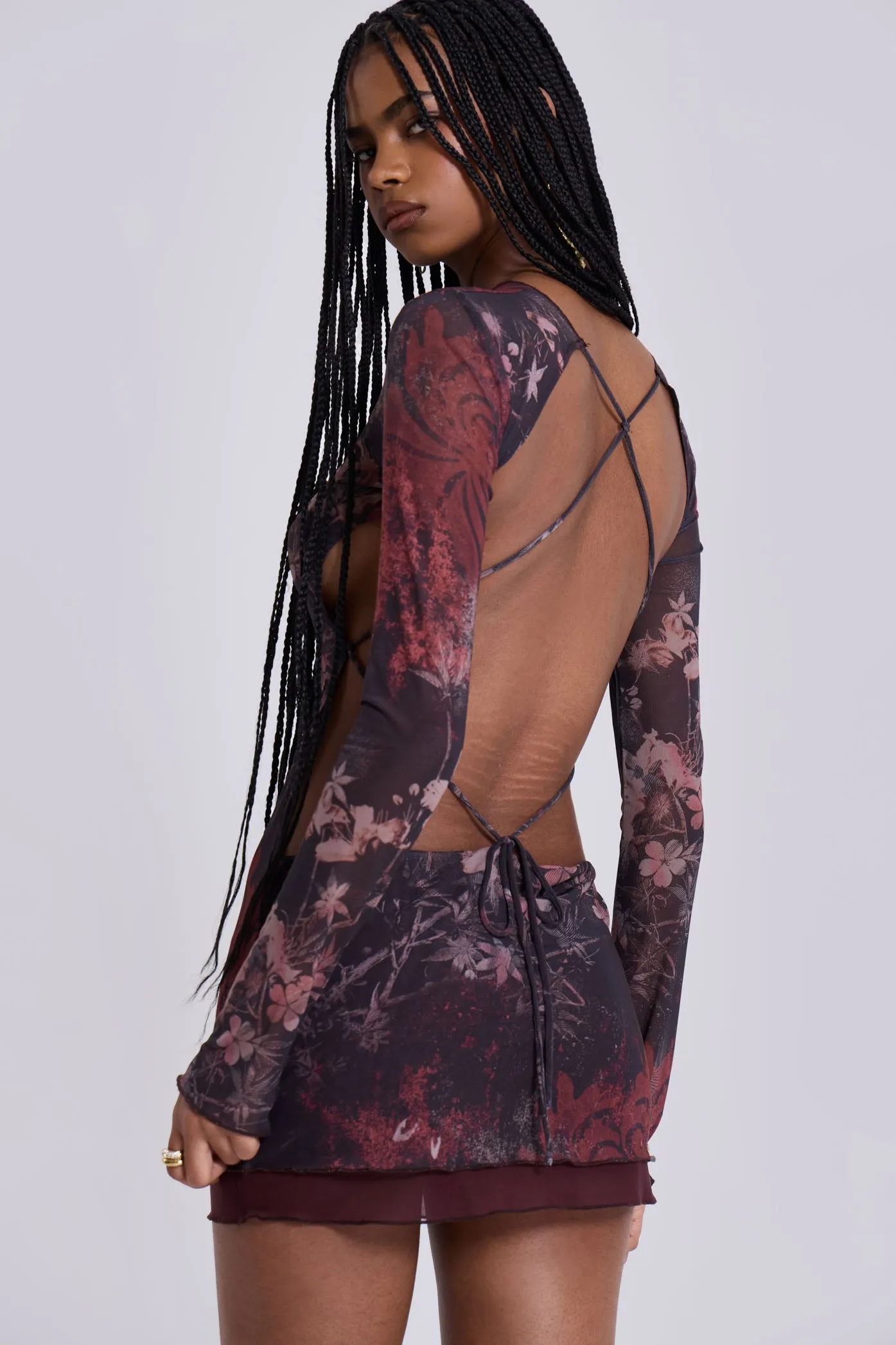 Maram Mesh Backless Mini Dress sold by Jaded London