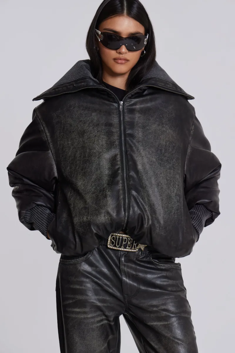 【JadedLondon】Alloy Vegan Leather Bomber ジャケット BLACK Black Alloy Vegan Leather Bomber Jacket | Parallel