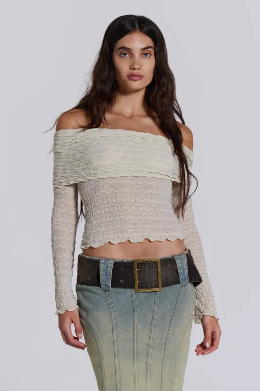 Nyra Long Sleeve Bardot Top sold by Jaded London