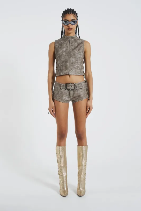 Steel Lace Up Side PU Hot Pants sold by Jaded London