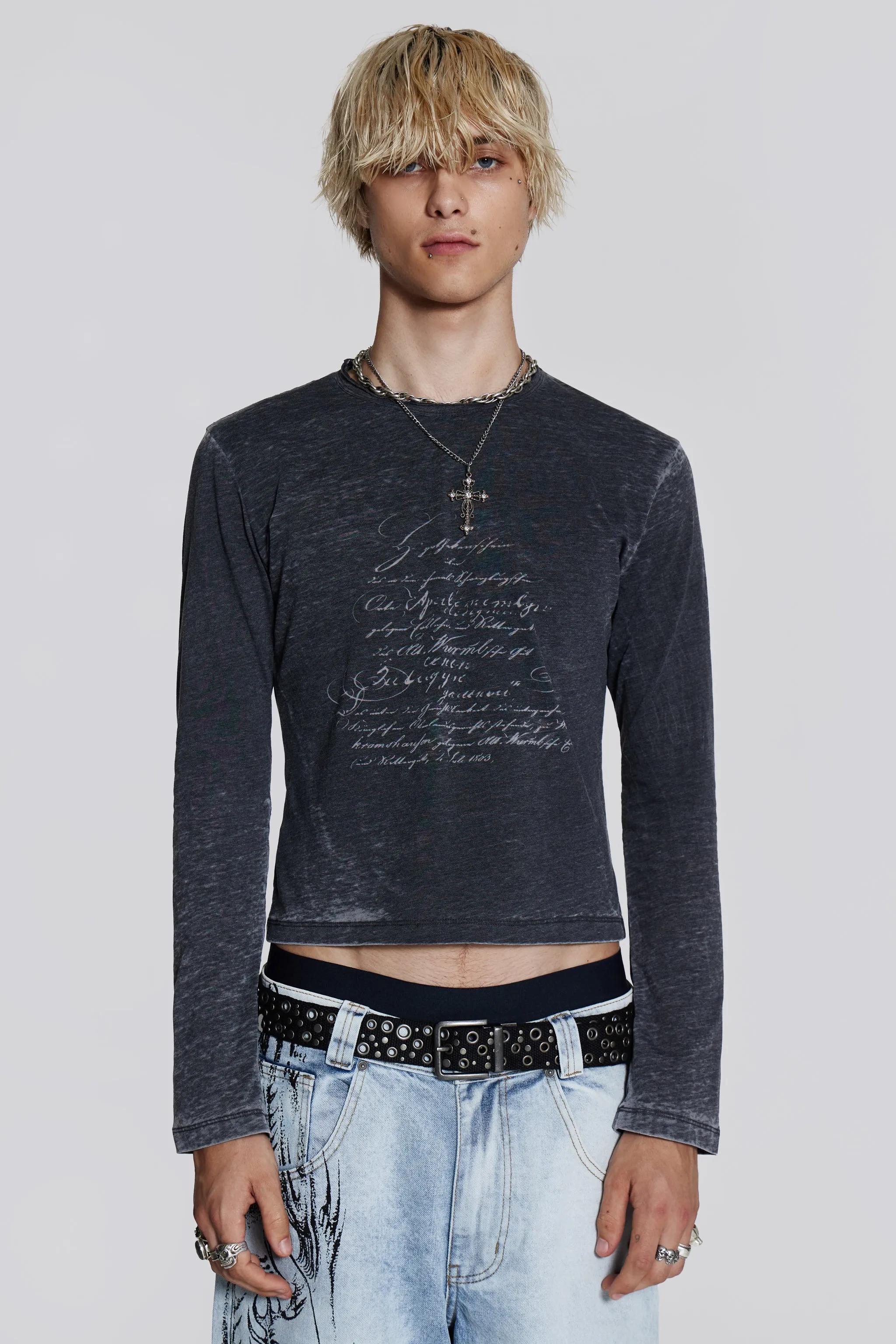 Burnout Script Long Sleeve Tee sold by Jaded London product image thumbnail 5
