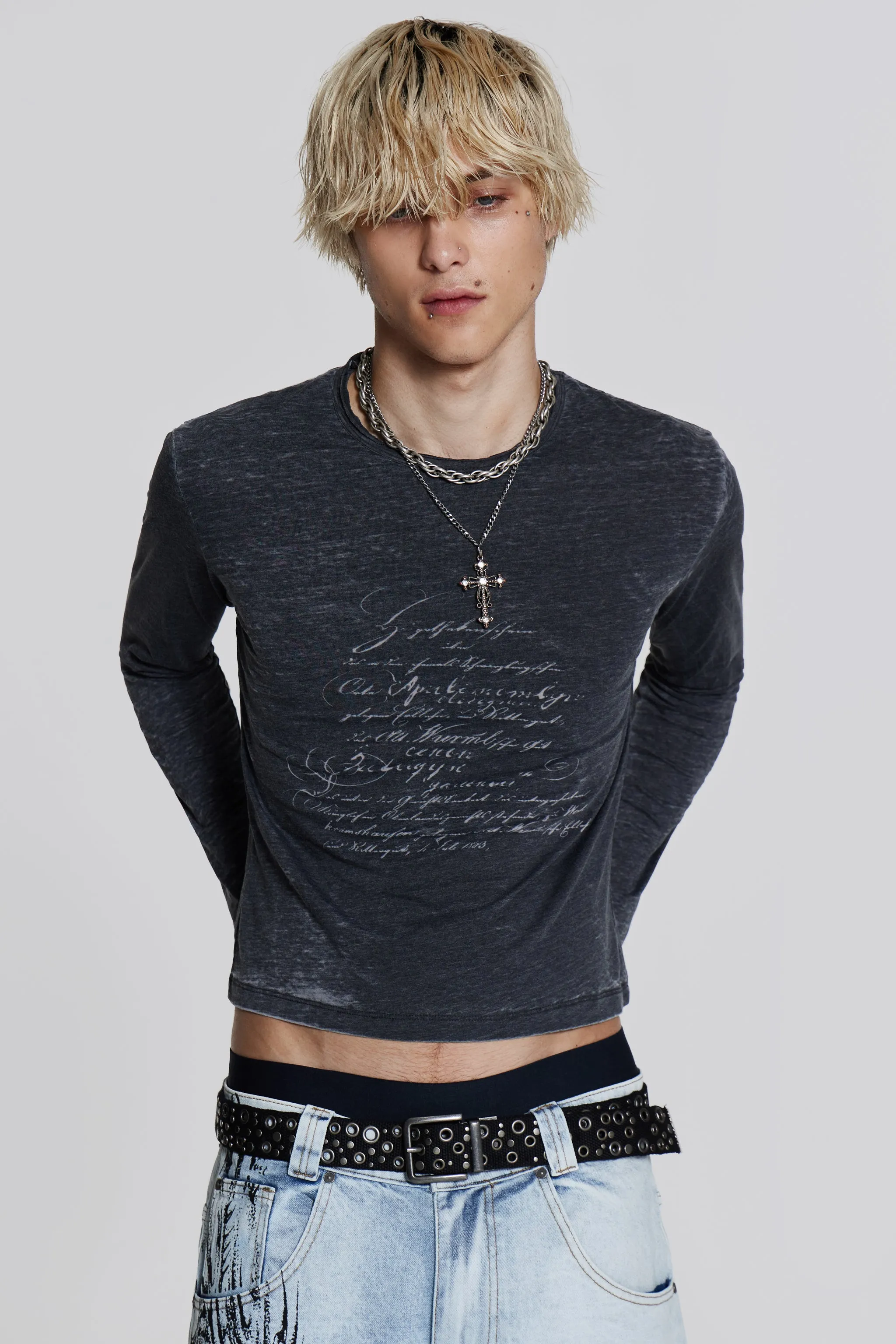 Burnout Script Long Sleeve Tee sold by Jaded London product image thumbnail 4