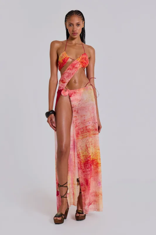 Cantha Asymmetric Cut Out Maxi Dress in Sunset sold by Jaded London