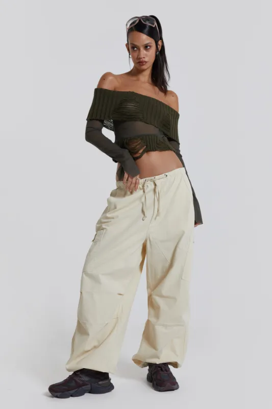 Ecru Parachute Cargo Pants sold by Jaded London