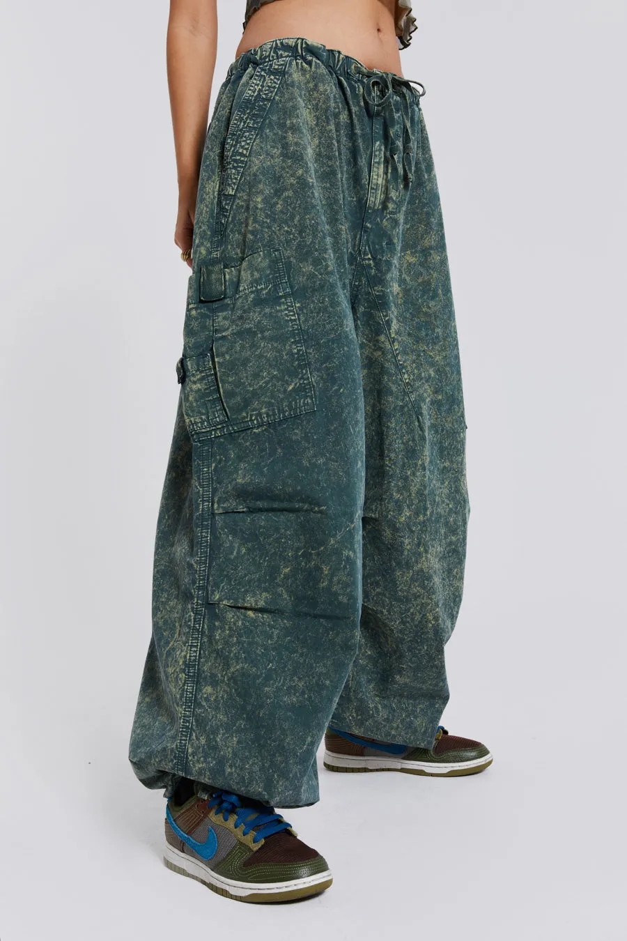 Green Acid Wash Parachute Cargo Pants sold by Jaded London product image thumbnail 3
