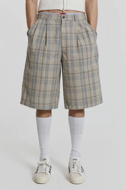Stone Check Fairway Shorts sold by Jaded London