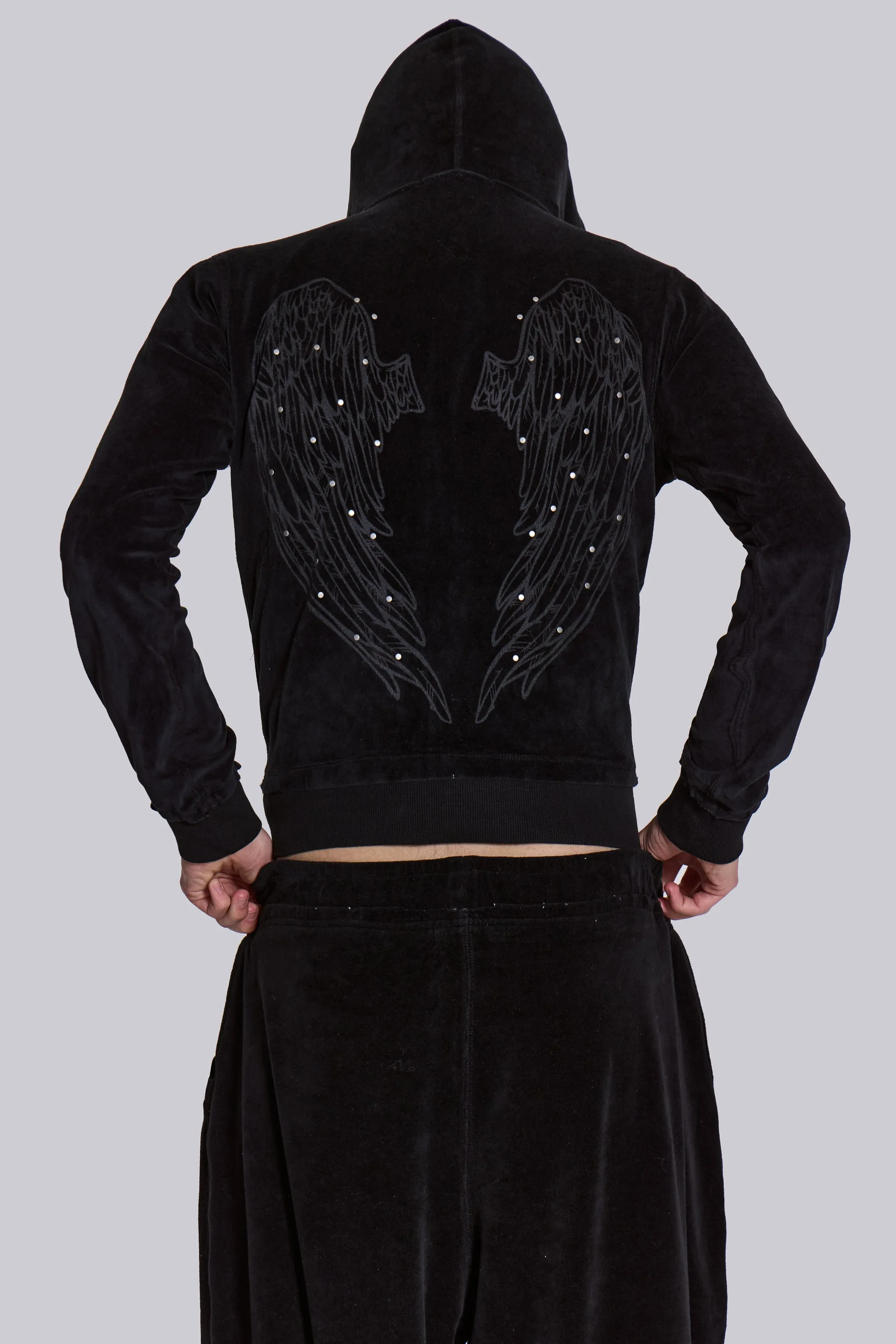 Angel Black Velour Zip Hoodie sold by Jaded London