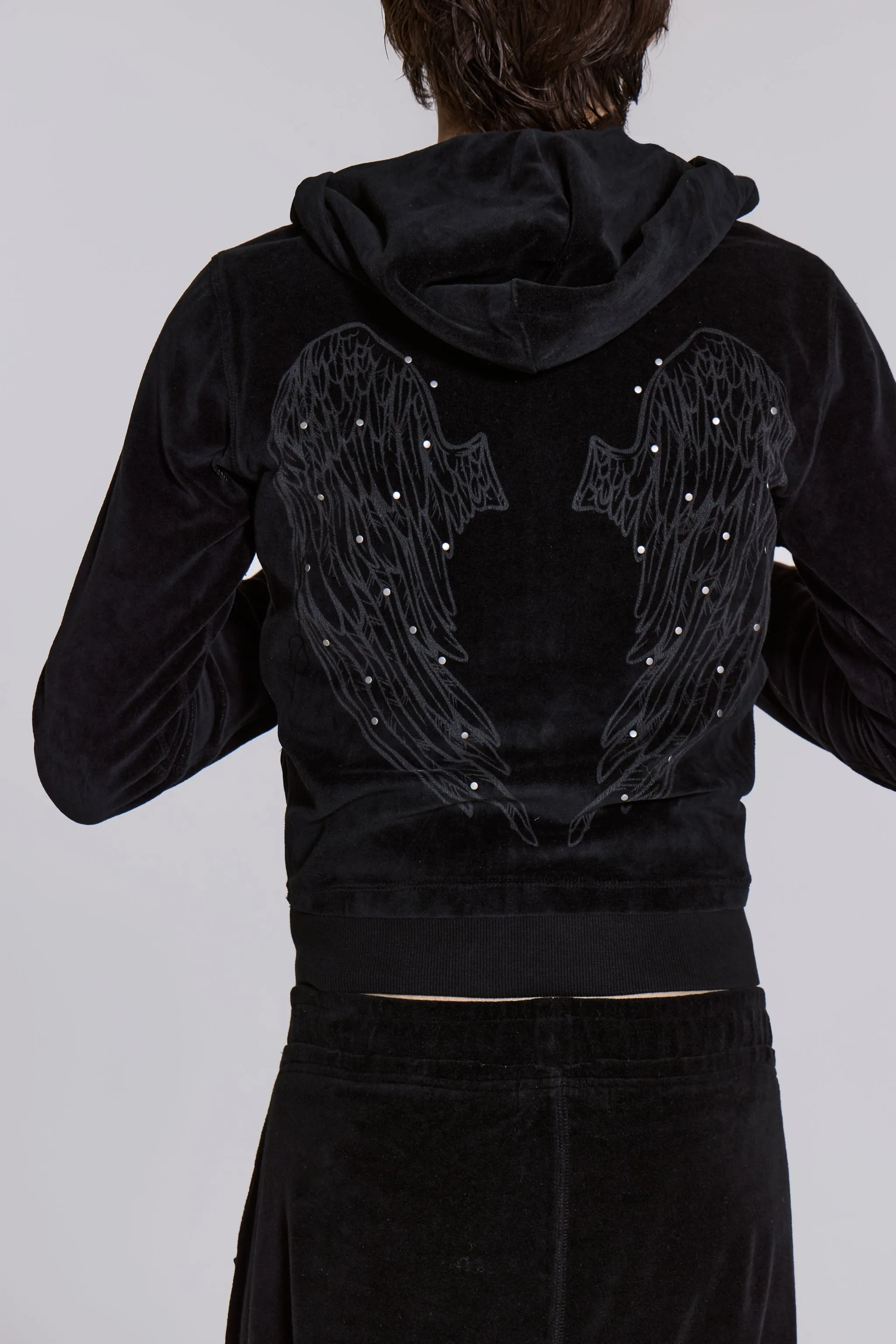 Angel Black Velour Zip Hoodie sold by Jaded London product image thumbnail 4
