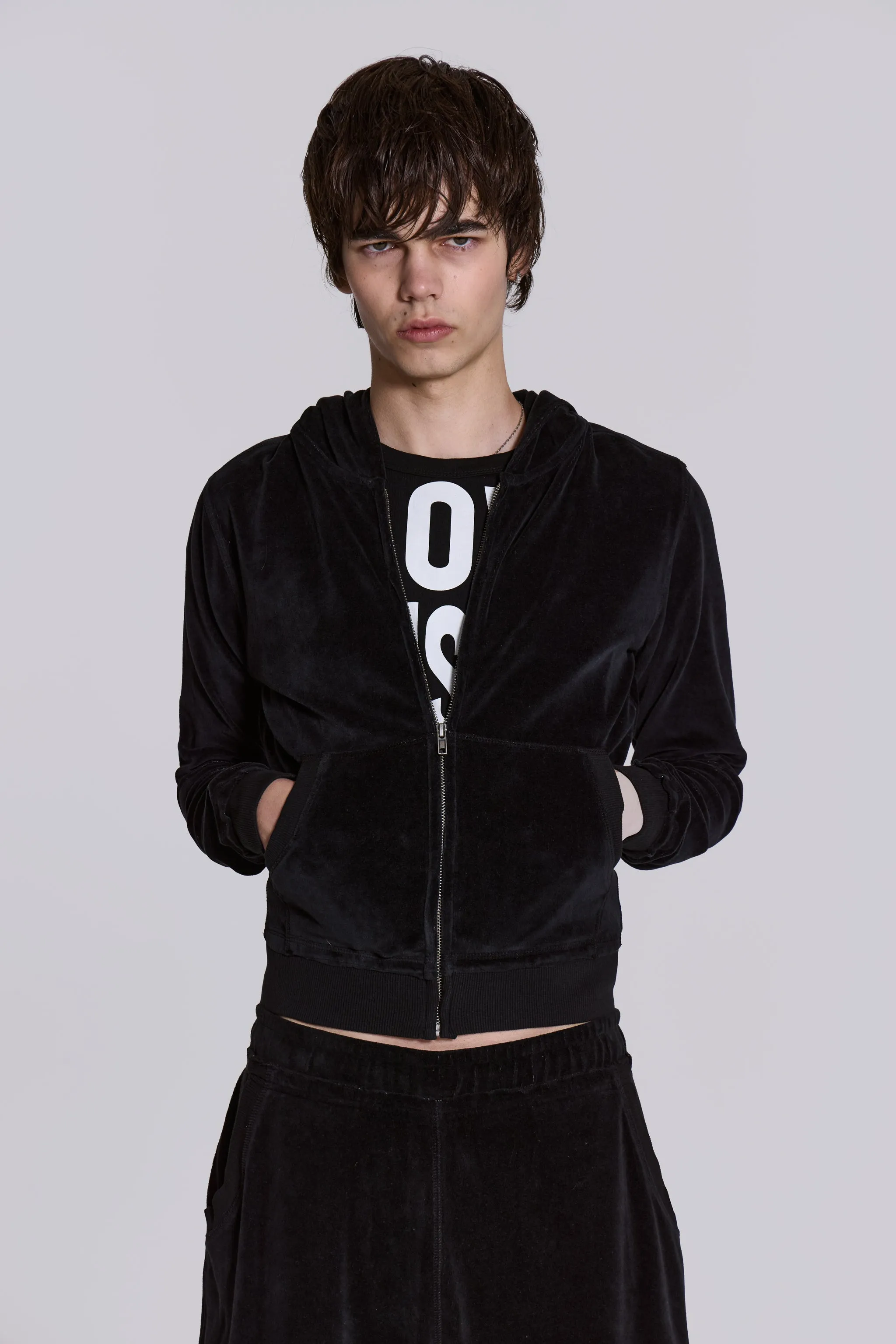 Angel Black Velour Zip Hoodie sold by Jaded London product image thumbnail 2