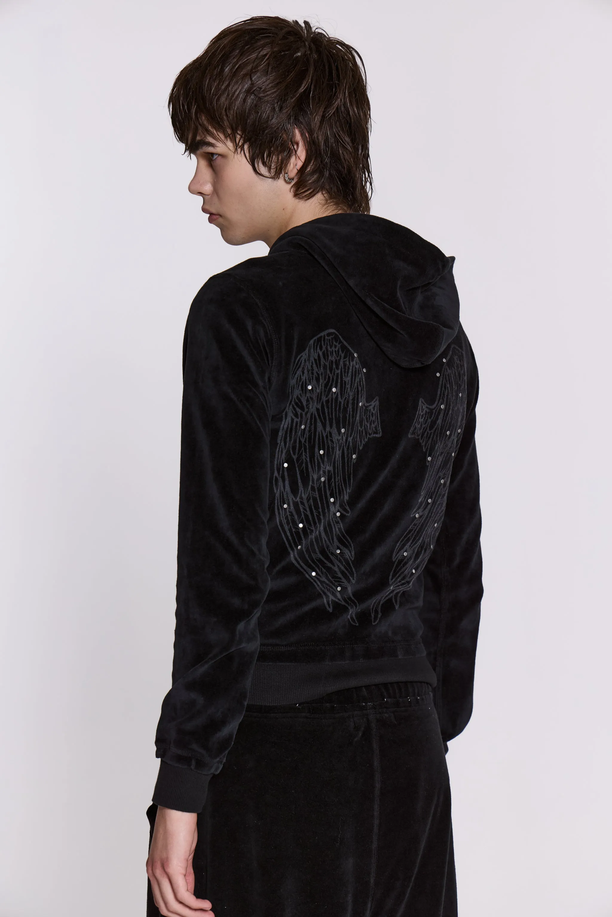 Angel Black Velour Zip Hoodie sold by Jaded London product image thumbnail 5