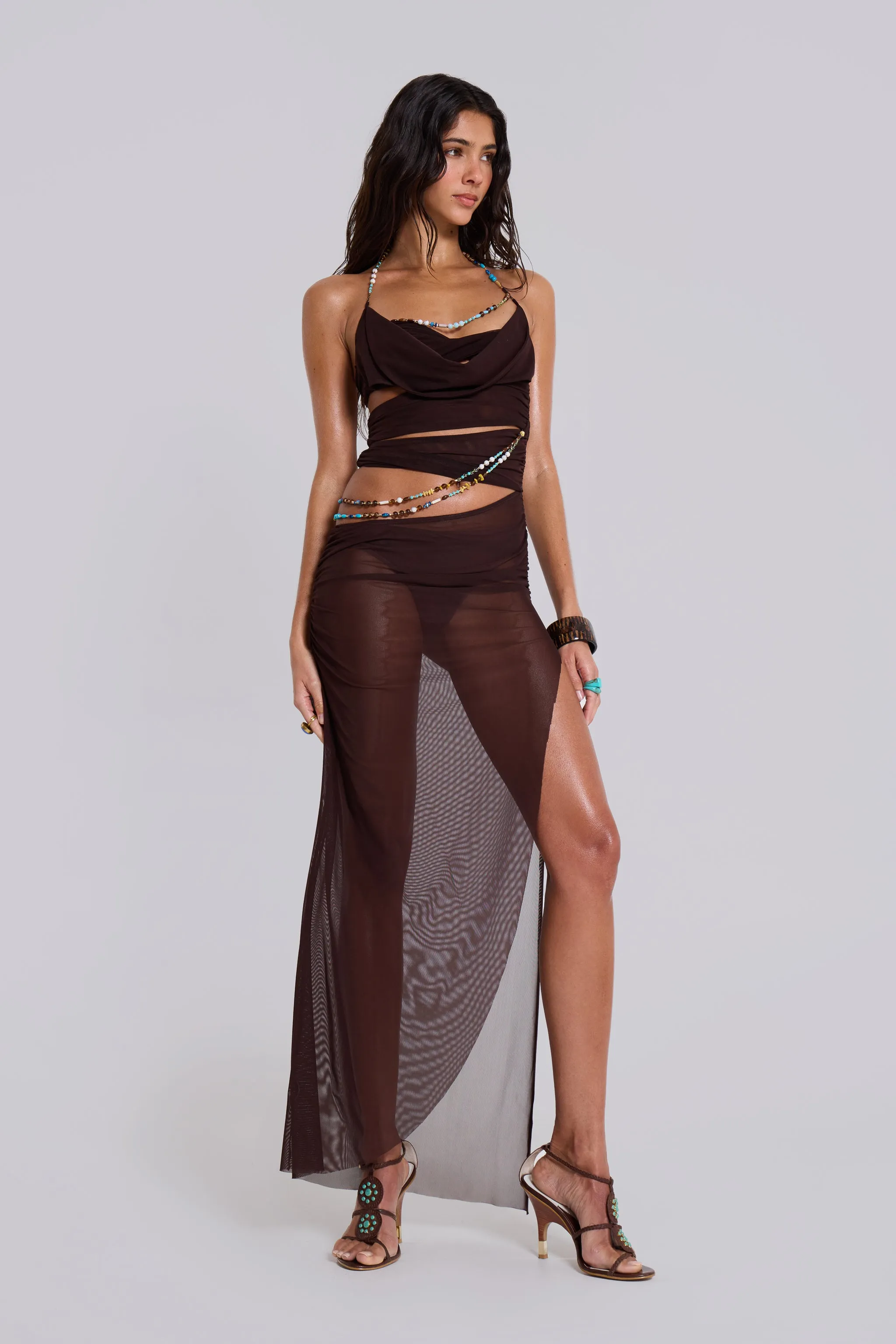 arlea draped maxi dress with beaded trim Creamy Sparkle Dress– Teuta Matoshi