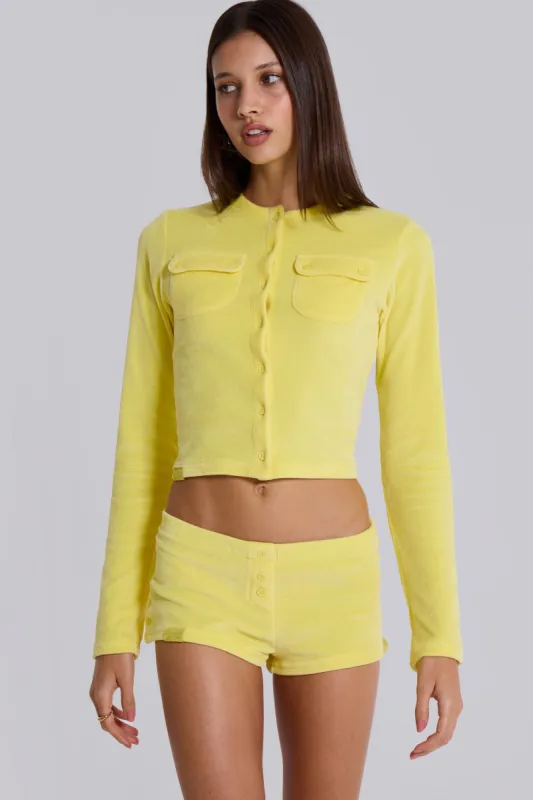 Lemon Velour Cardigan sold by Jaded London