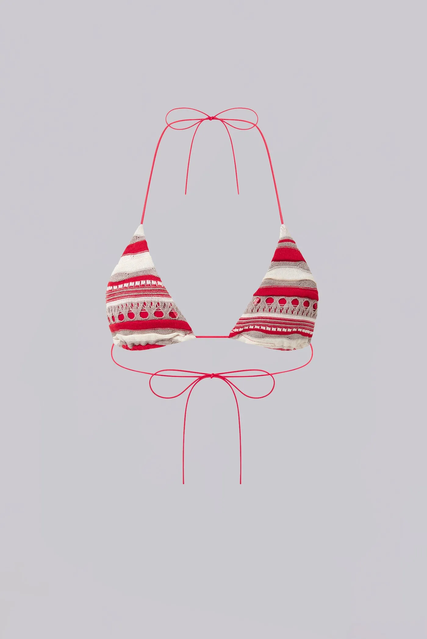 Cata Red Stripe Micro Triangle Ruffle Knit Bikini Top sold by Jaded London product image thumbnail 4