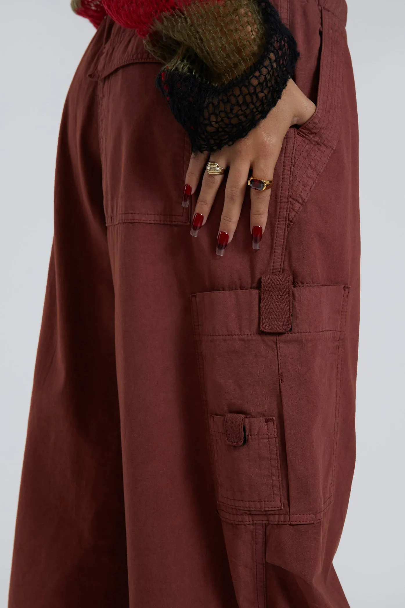 Burgundy Parachute Cargo Pants sold by Jaded London product image thumbnail 5