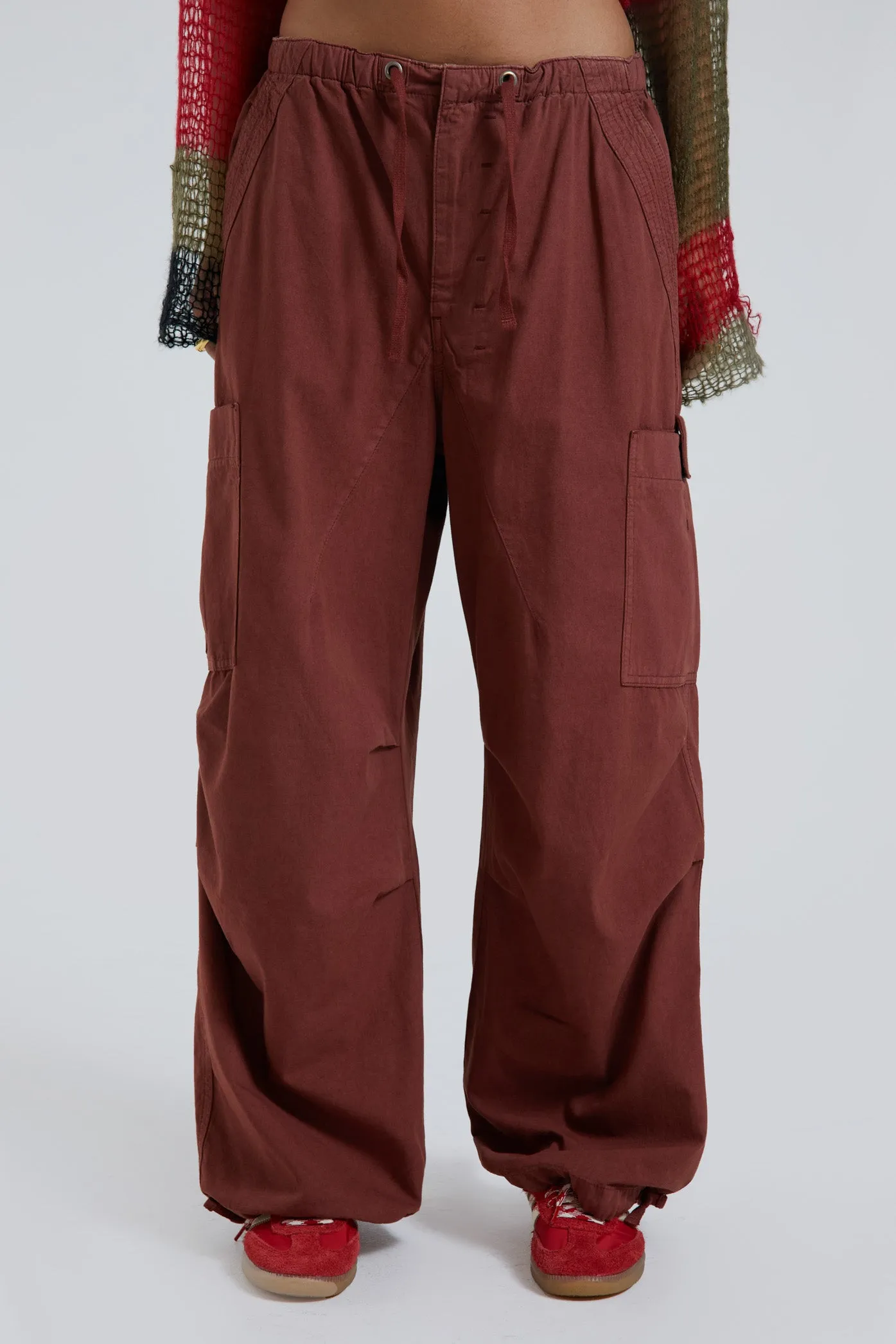 Burgundy Parachute Cargo Pants sold by Jaded London product image thumbnail 2