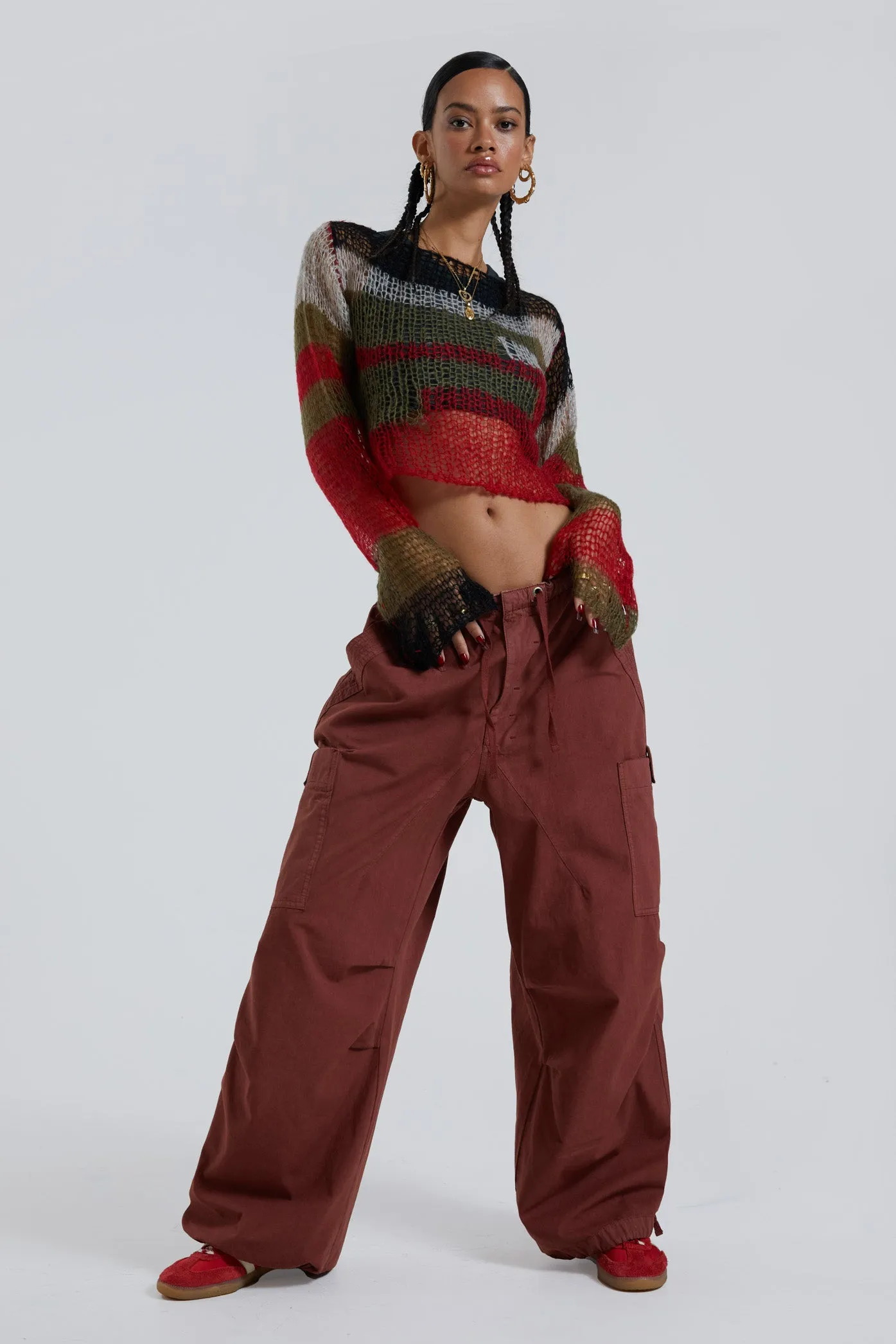 Burgundy Parachute Cargo Pants sold by Jaded London product image thumbnail 4