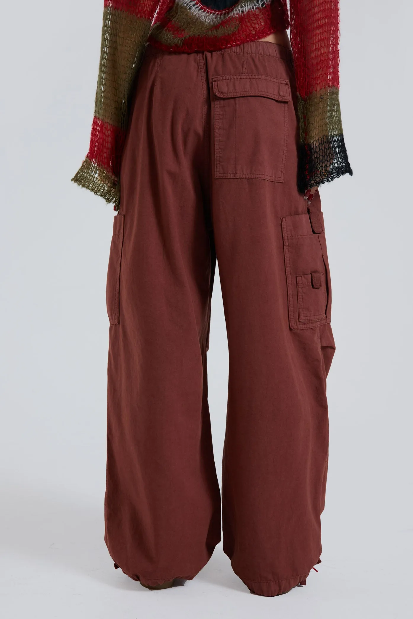 Burgundy Parachute Cargo Pants sold by Jaded London product image thumbnail 3