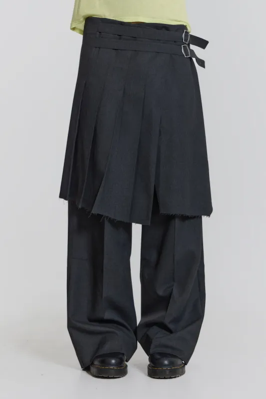 Grey Steel Pleated Skirt sold by Jaded London