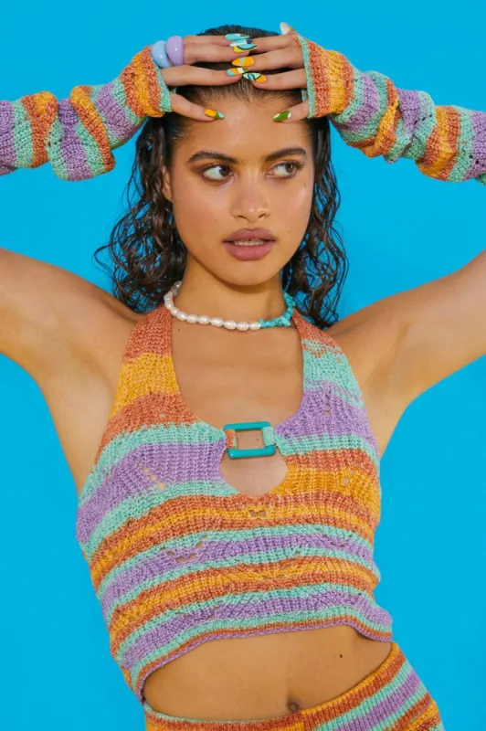 Zig Zag Knit Halter Top with Buckle Detail made by Jaded London