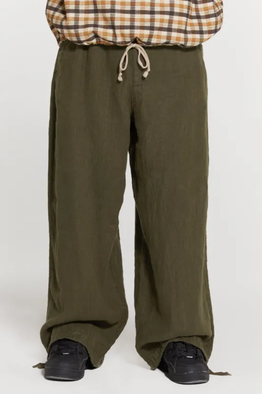 Khaki Navagio Linen Trousers sold by Jaded London