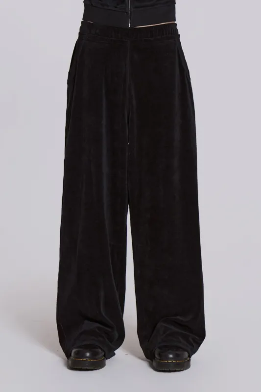 Black Velour Baggy Monster Jogger sold by Jaded London