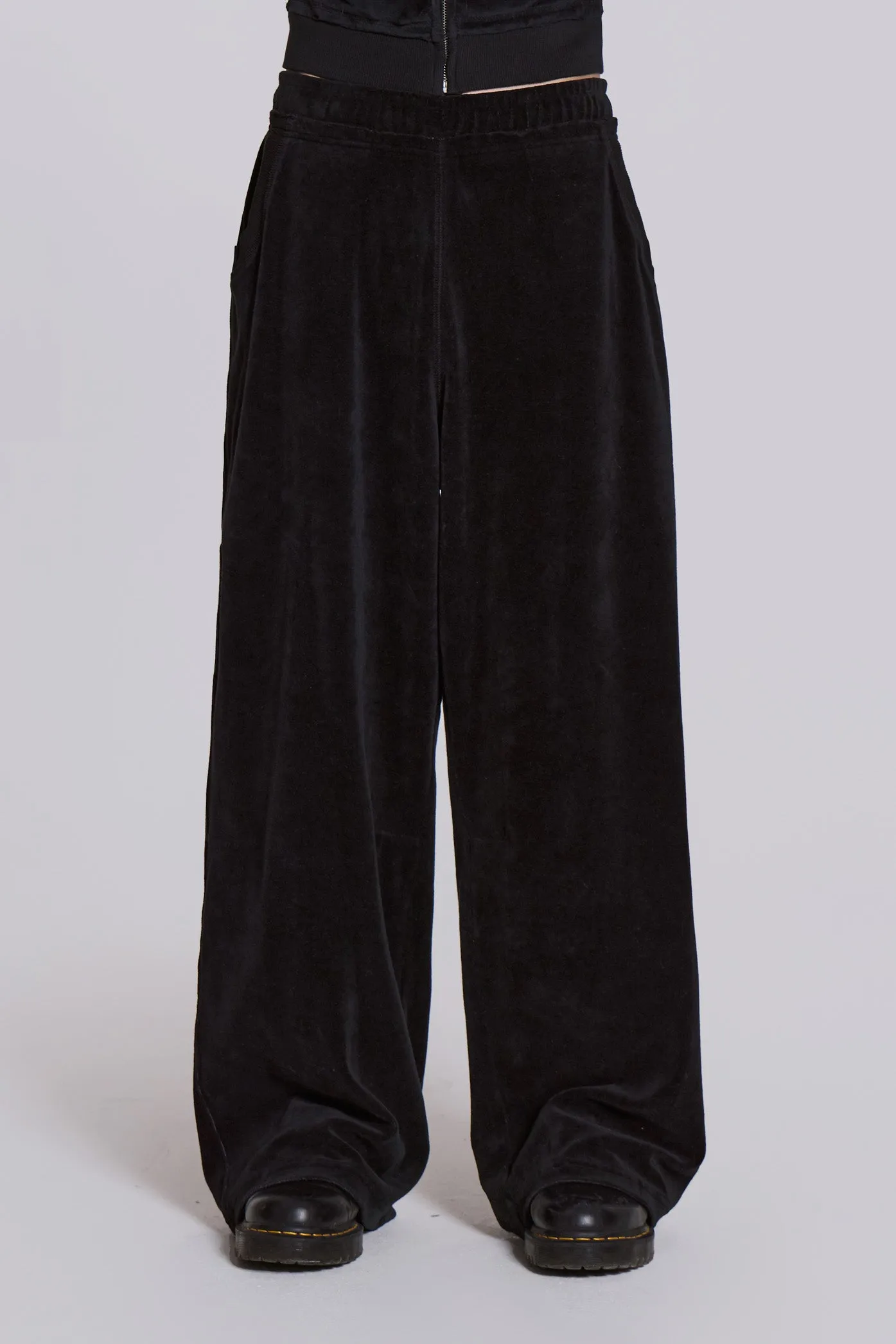 Black Velour Baggy Monster Jogger sold by Jaded London