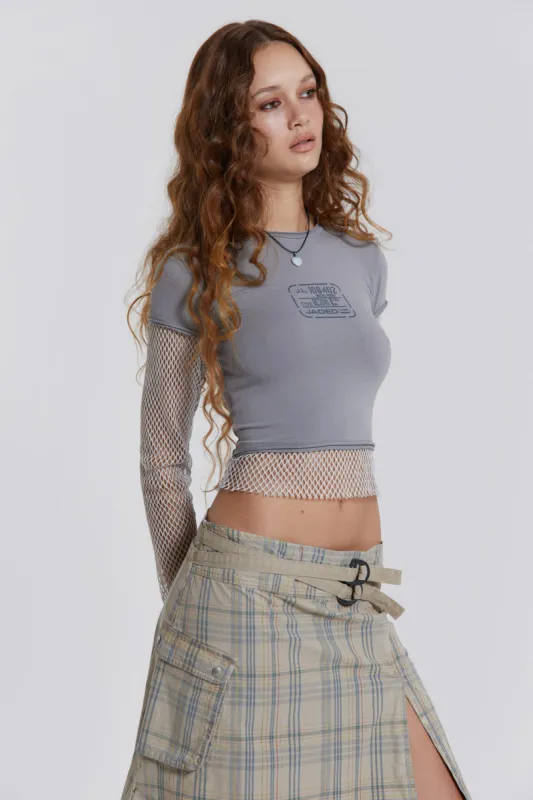 L8r Boi Contrast Mesh Sleeve Top sold by Jaded London