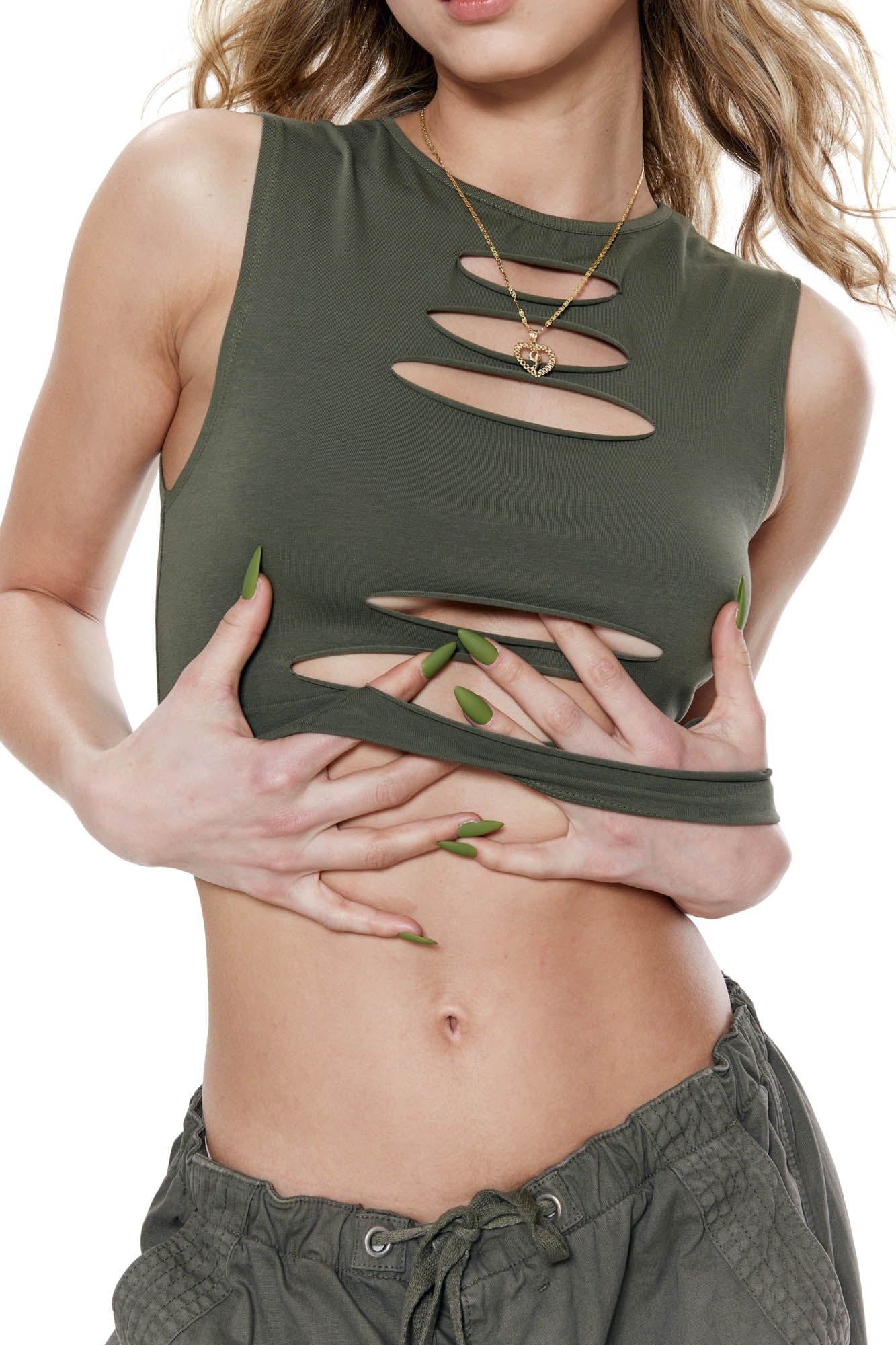 Slash Top In Khaki sold by Jaded London