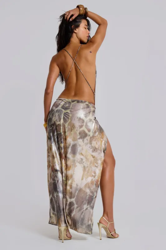 Sedona Metallic Leopard Maxi Dress sold by Jaded London