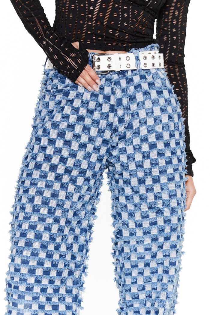 Blue Checkerboard Distressed Boyfriend Jeans sold by Jaded London product image thumbnail 5