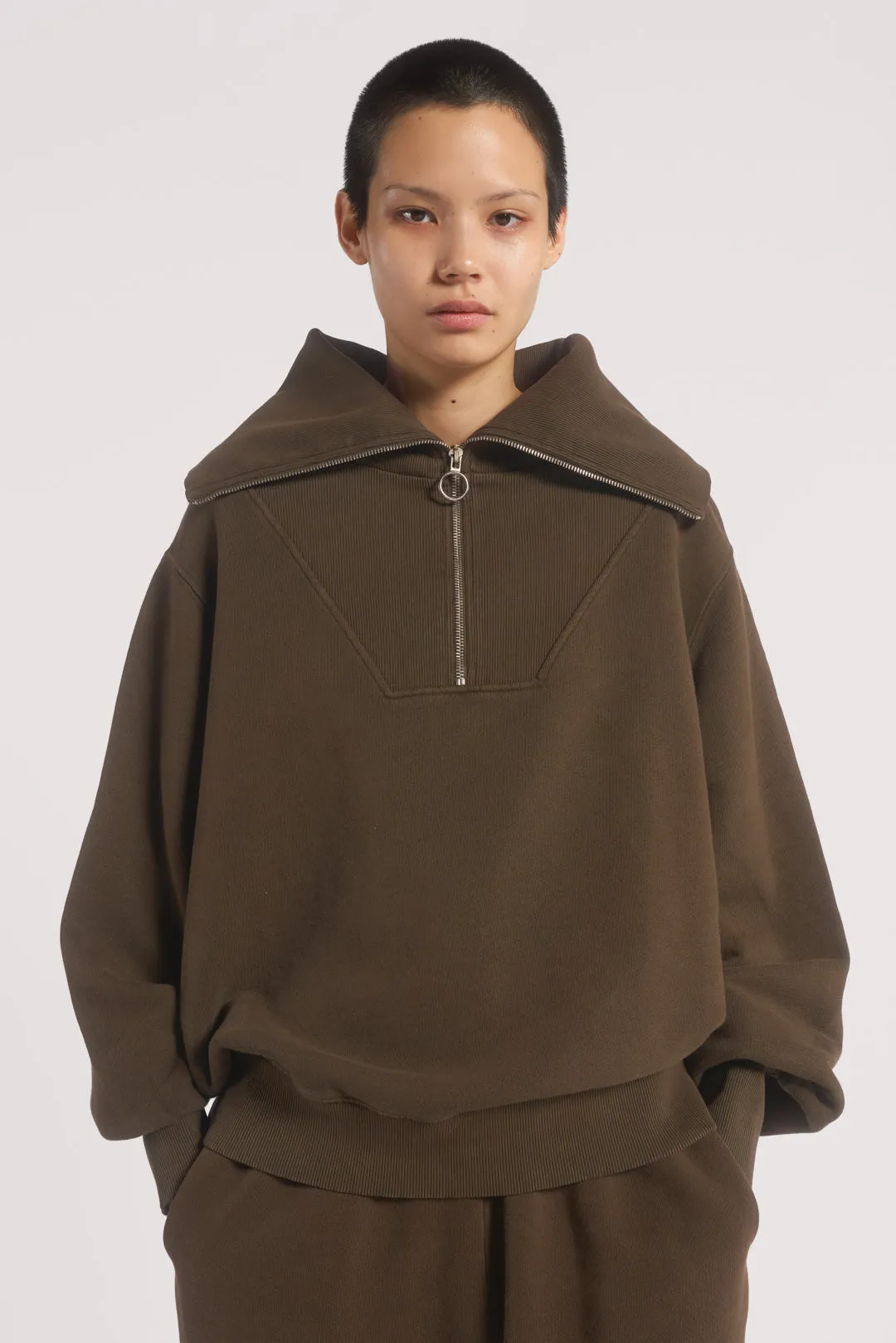 NTRLS Mocha Quarter Zip Sweatshirt sold by Jaded London