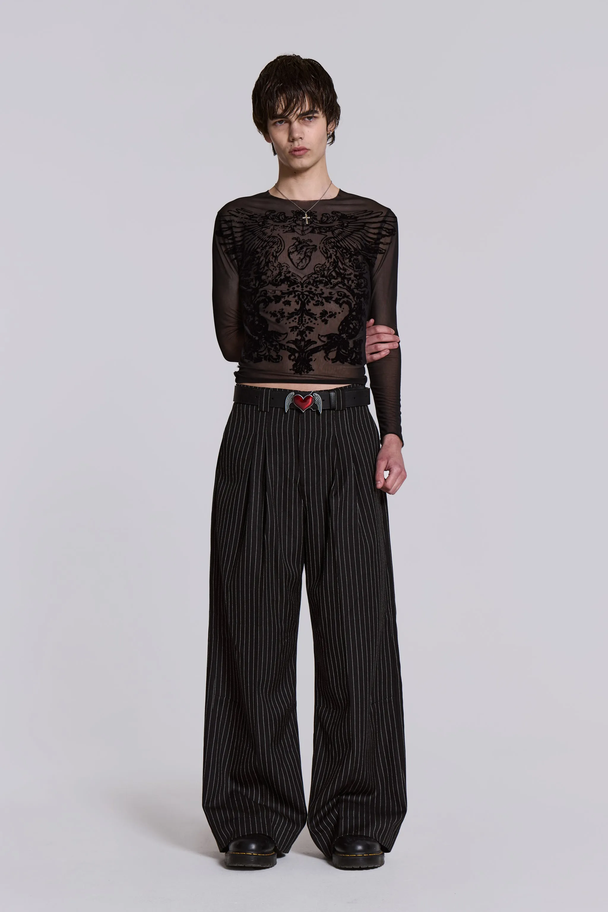 Black Pinstripe Goliath Suit Pants | Parallel