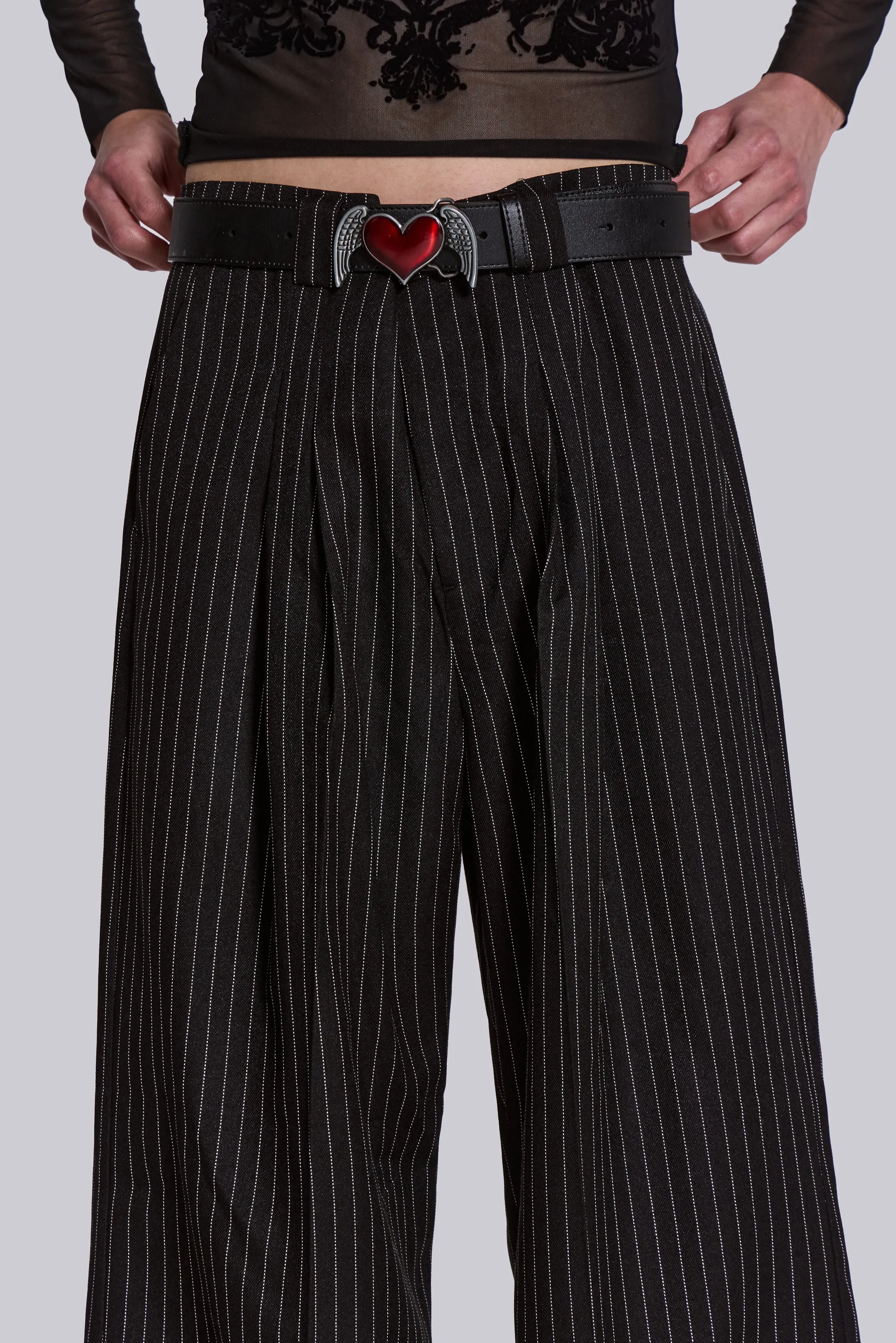 Black Pinstripe Goliath Suit Pants | Parallel