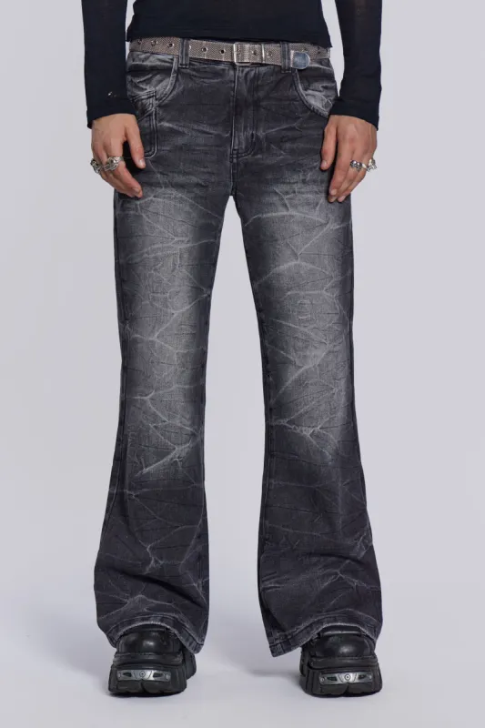 Black Crease Blaze Flared Jeans sold by Jaded London