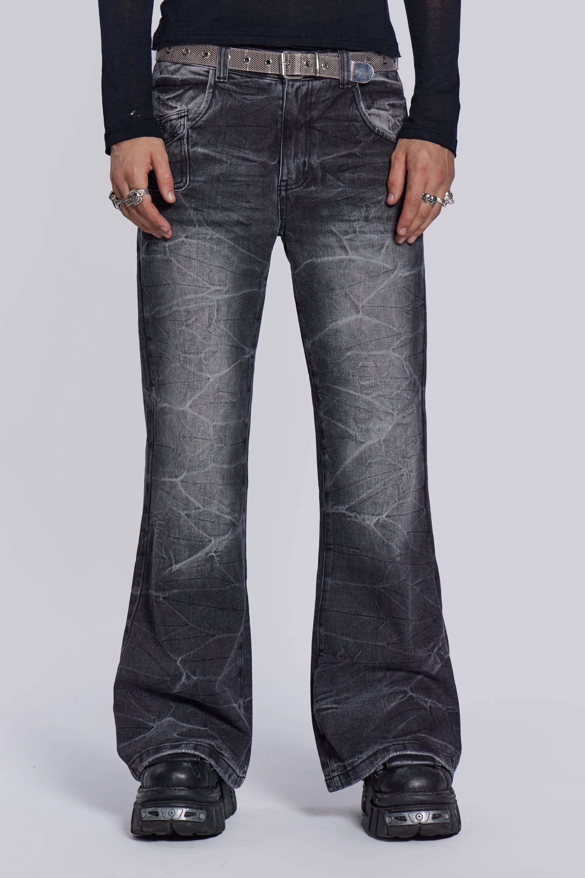 ★JADED LONDON UK★ Blaze Flare Jeans Jaded London Black Crease Blaze Flared Jeans | Parallel