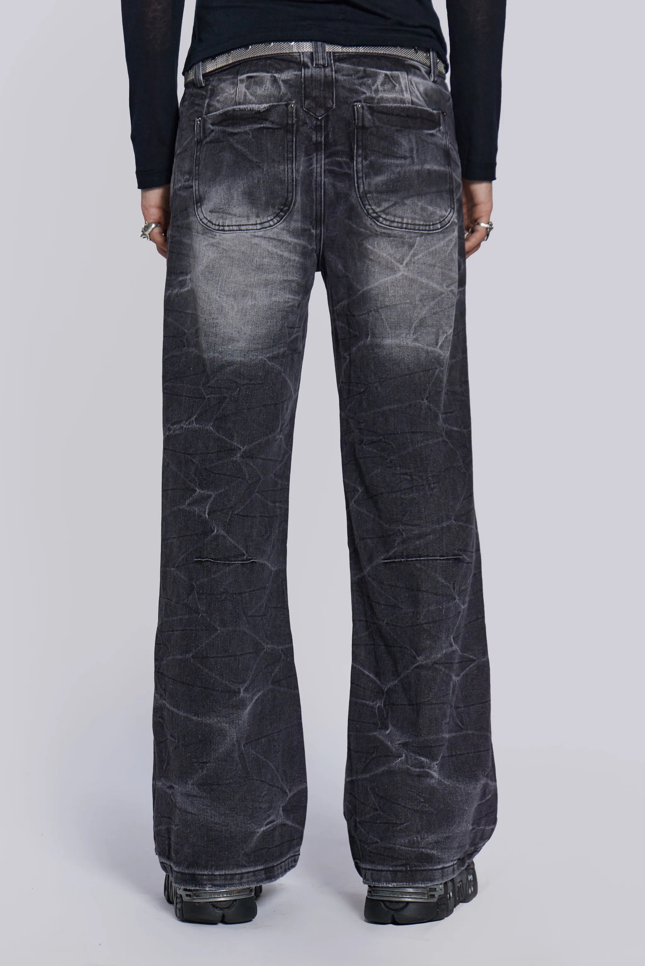 Black Crease Blaze Flared Jeans sold by Jaded London product image thumbnail 5