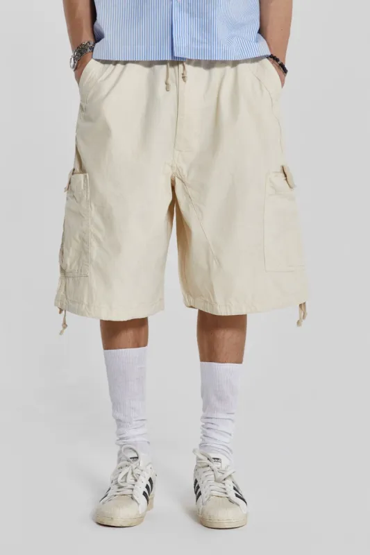 Ecru Parachute Cargo Shorts sold by Jaded London