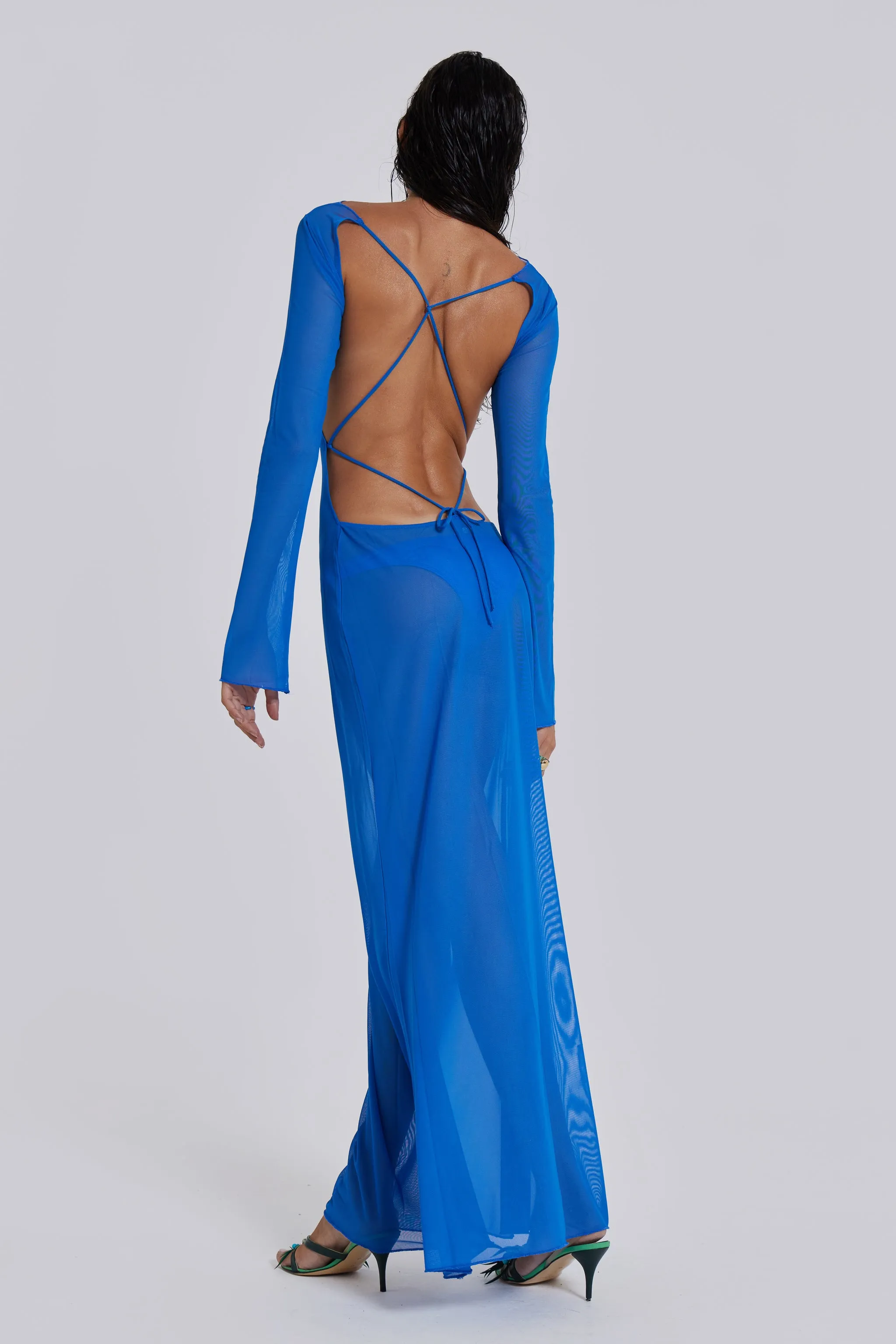 ziva blue dress Ziva Sheer Maxi Beach Dress