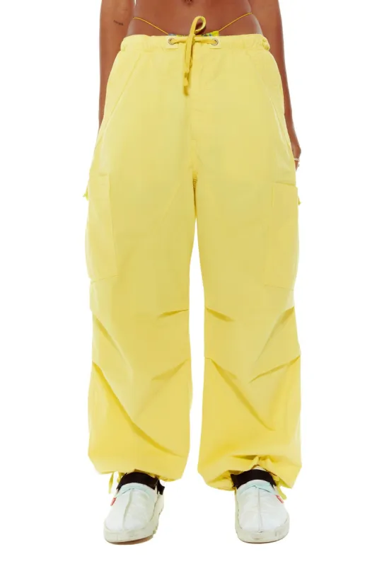 Lemon Yellow Parachute Cargo Pants made by Jaded London