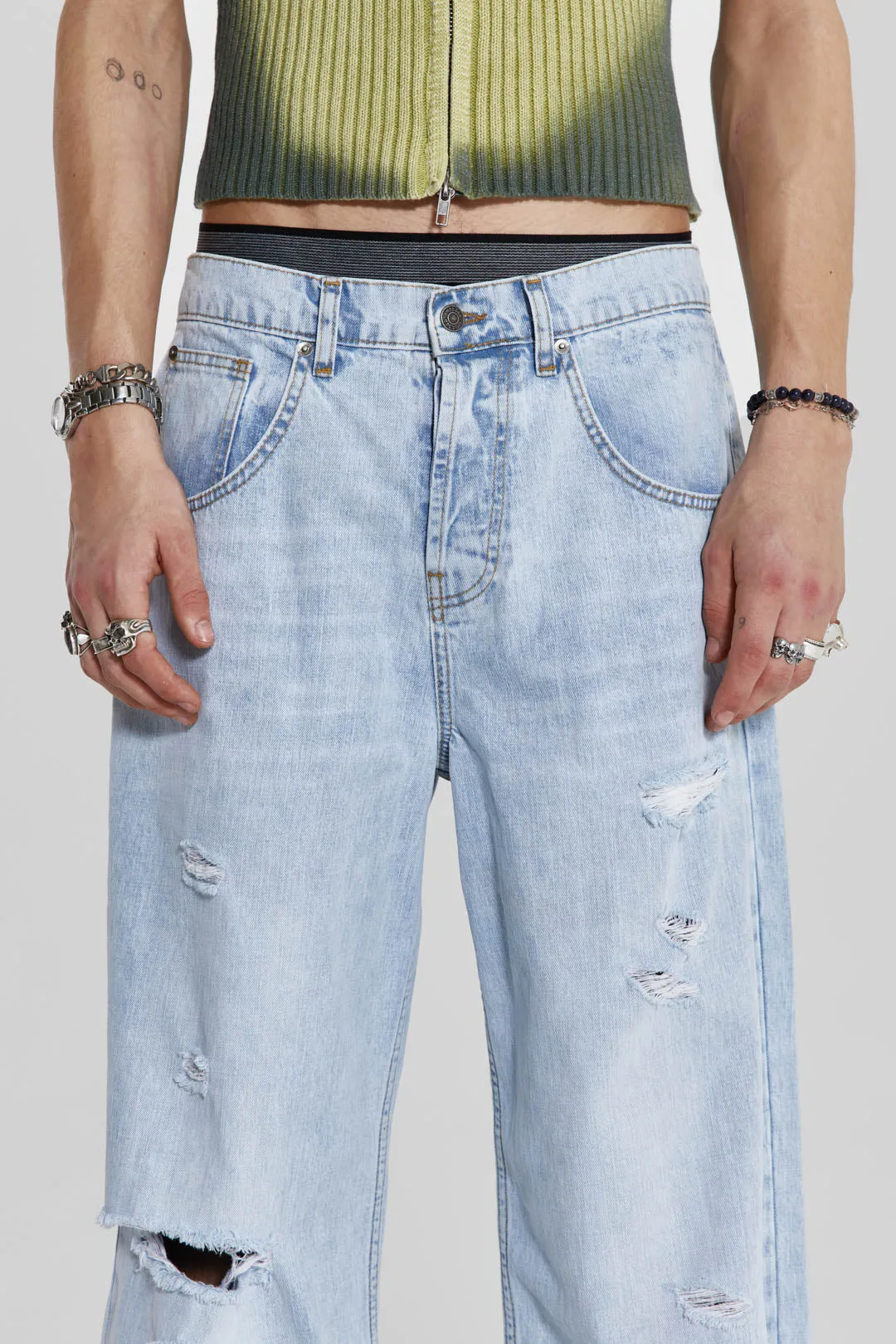 Bleached Blue Colossus Flare Jeans sold by Jaded London product image thumbnail 4