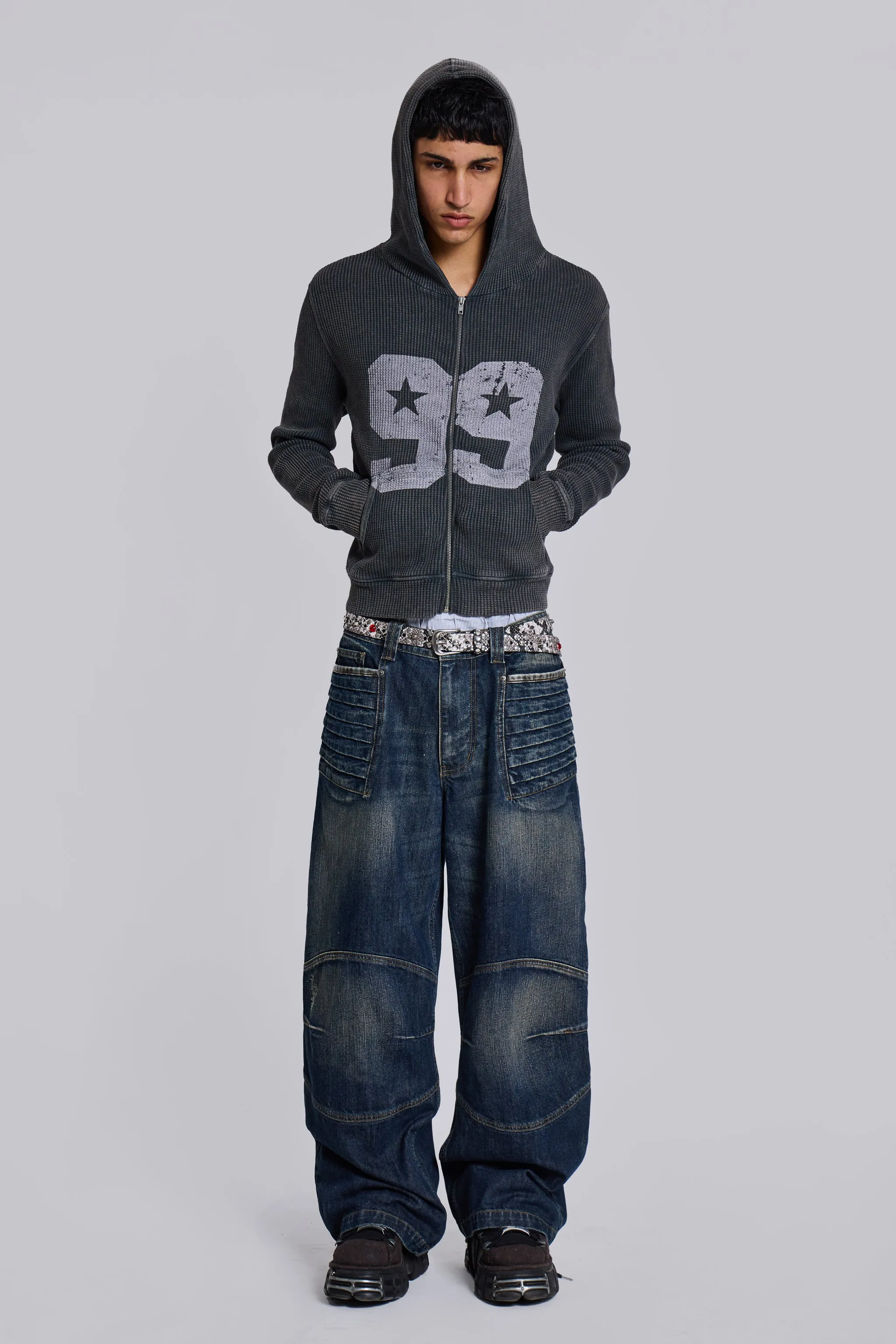 Mid Blue Crash Biker Colossus Jeans sold by Jaded London product image thumbnail 3