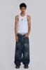 Mid Blue Crash Biker Colossus Jeans sold by Jaded London