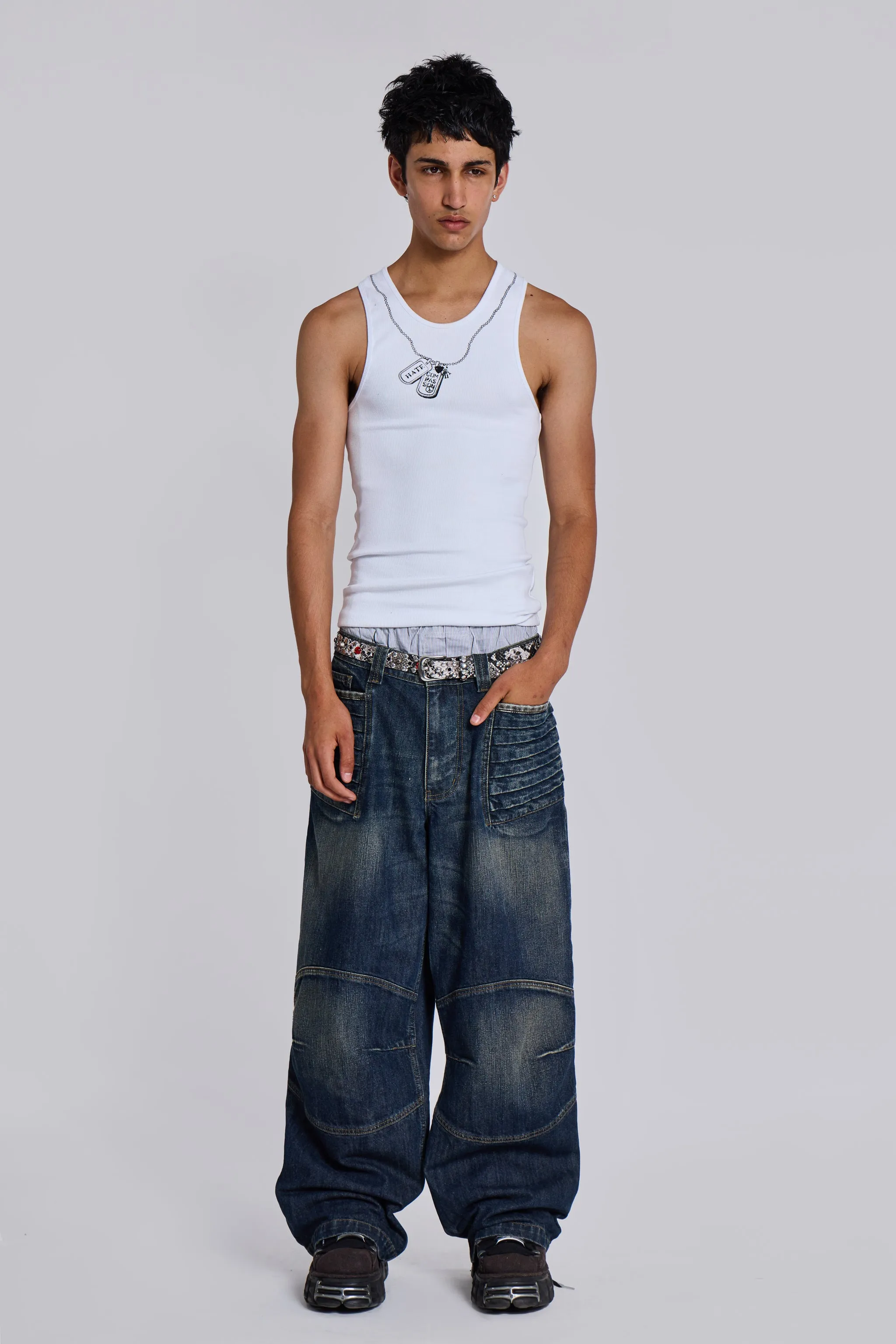 Mid Blue Crash Biker Colossus Jeans sold by Jaded London product image thumbnail 2
