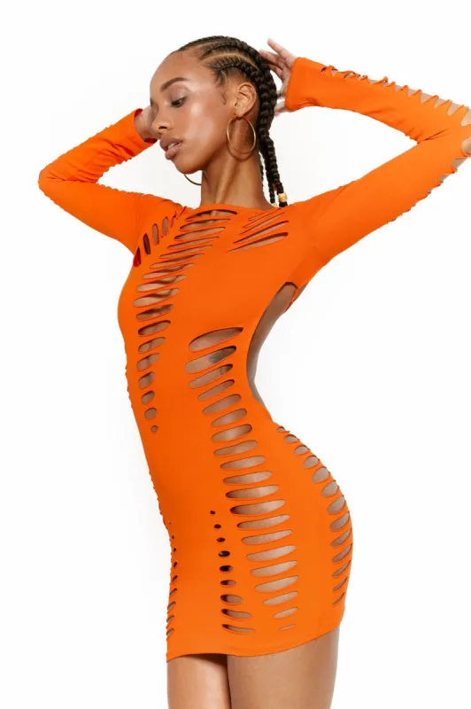 Montego Dress in Tango Orange sold by Jaded London