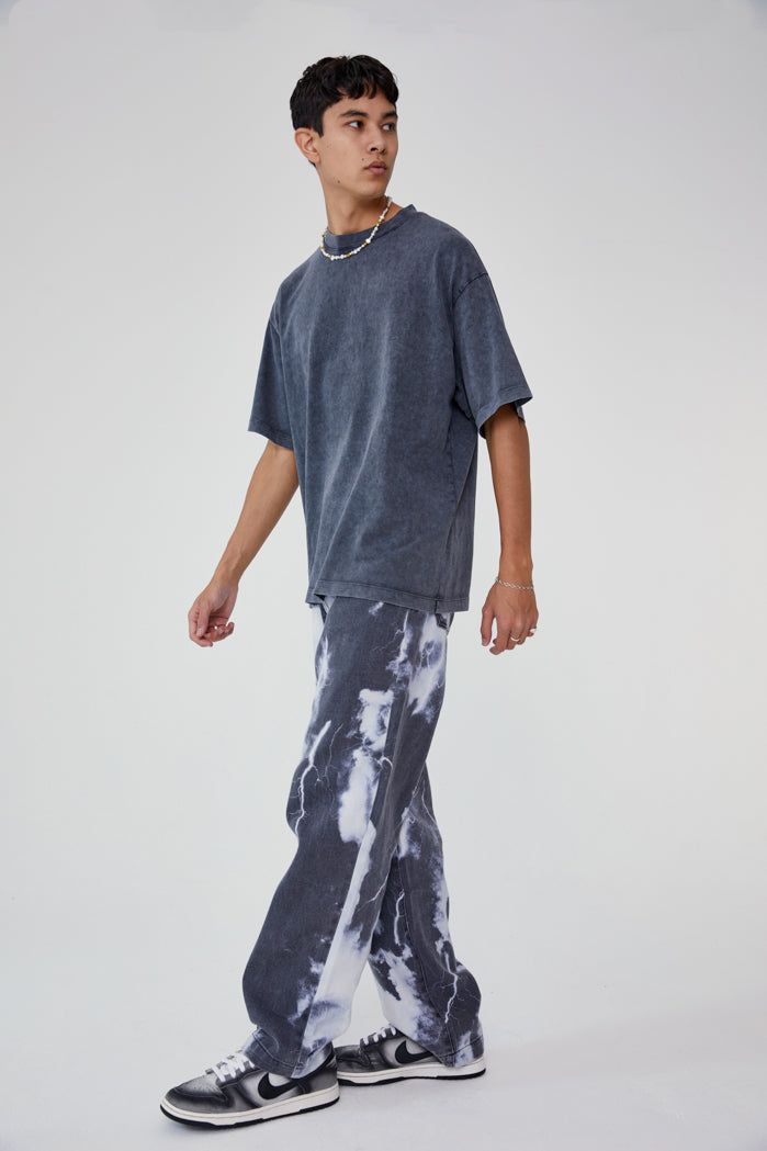 Black & White Lightning Cloud Print Skate Jeans sold by Jaded London product image thumbnail 2