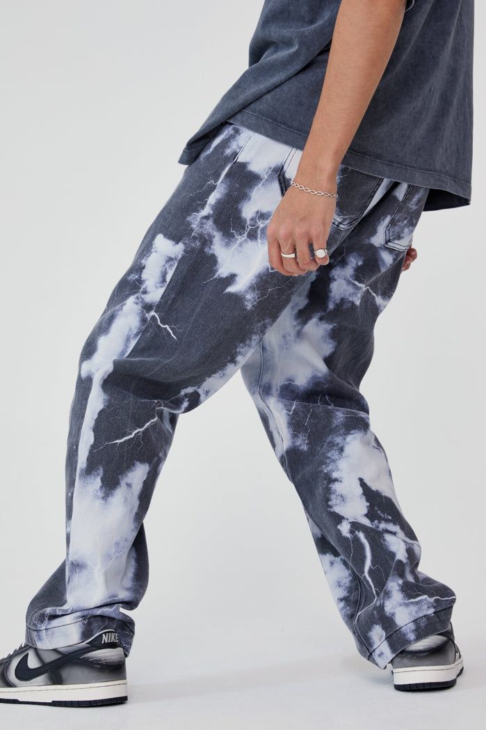 Black & White Lightning Cloud Print Skate Jeans sold by Jaded London product image thumbnail 3