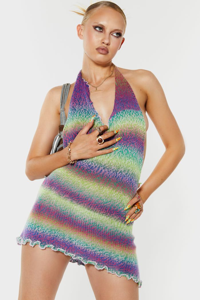 Pastel Multi Halter Knit Dress sold by Jaded London product image thumbnail 4