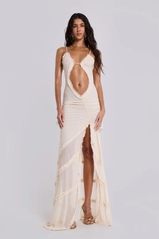 Fatale Maxi Dress In Vanilla sold by Jaded London