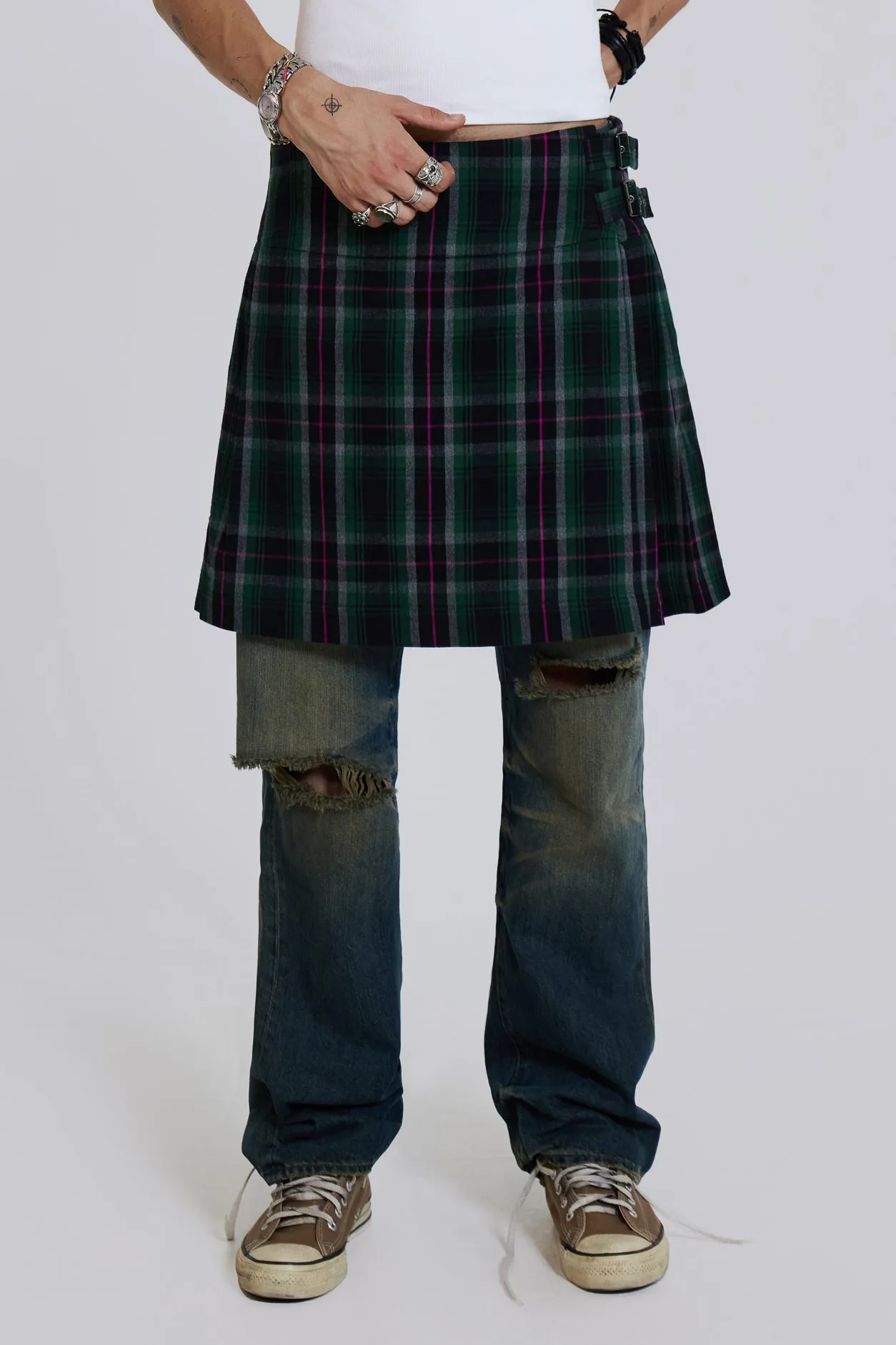 Green Check Mini Fraser Kilt sold by Jaded London