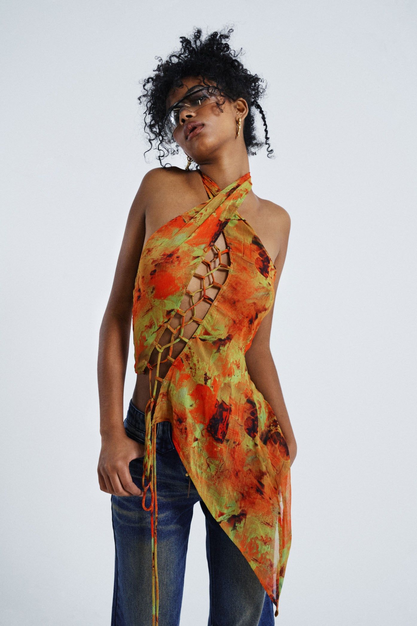 Loco Print Halter Lace Up Top sold by Jaded London
